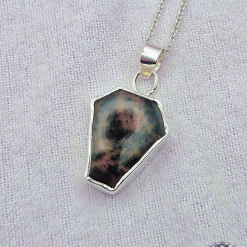 Pendant Only - Natural Cheetah Agate Sterling Silver Coffin Shaped Pendant
