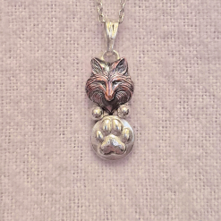 Pendant Only - Fox And Paw Print Copper And Sterling Silver Pendant
