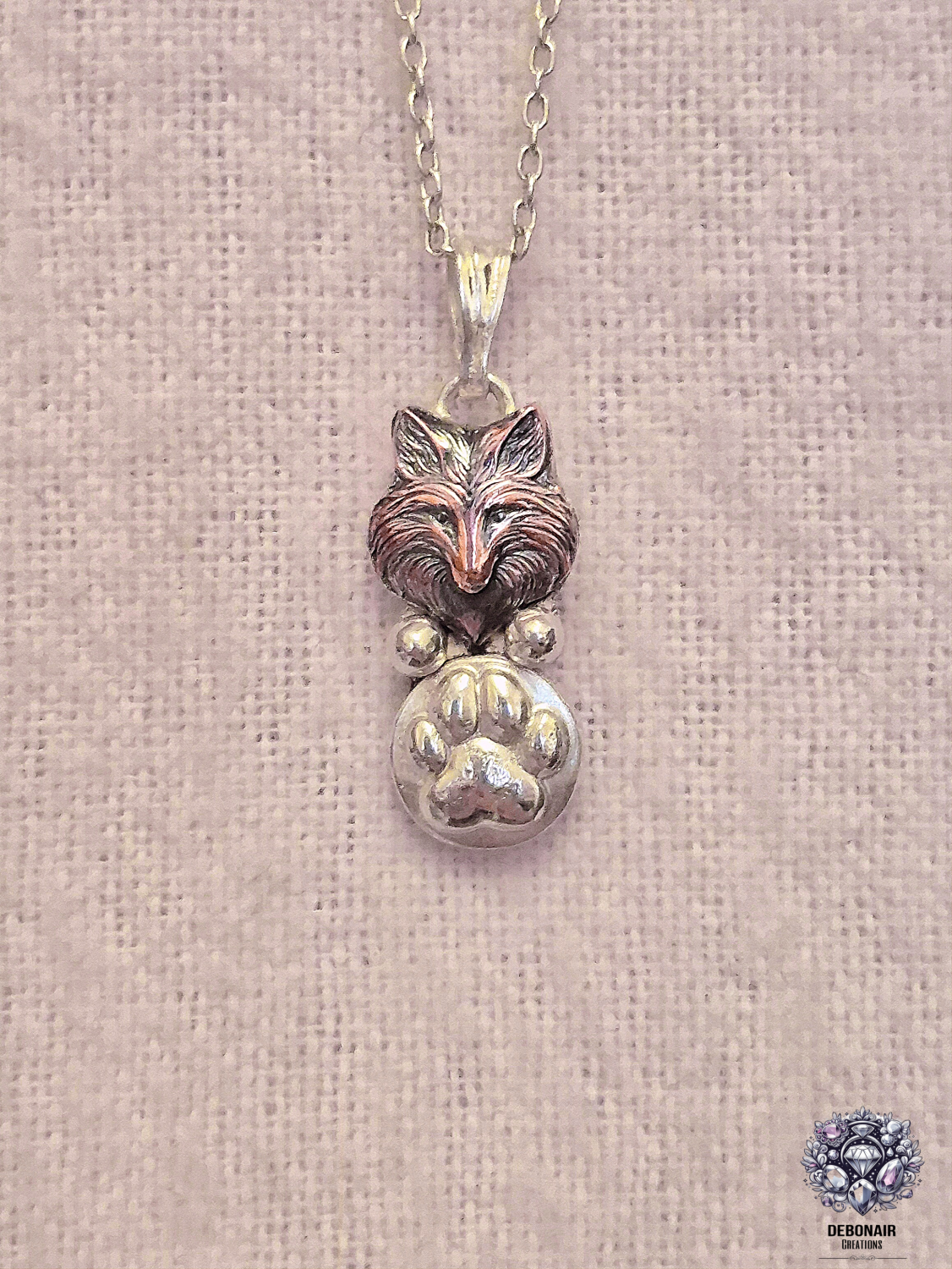 Pendant Only - Fox And Paw Print Copper And Sterling Silver Pendant Pendant Only - Fox And Paw Print Copper And Sterling Silver Pendant