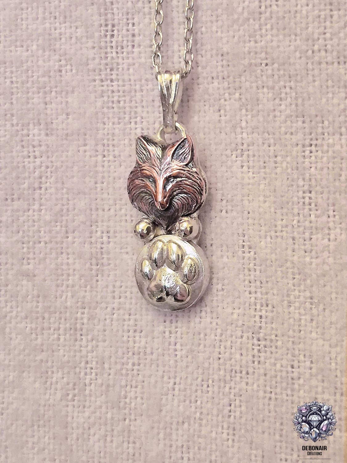 Pendant Only - Fox And Paw Print Copper And Sterling Silver Pendant Pendant Only - Fox And Paw Print Copper And Sterling Silver Pendant