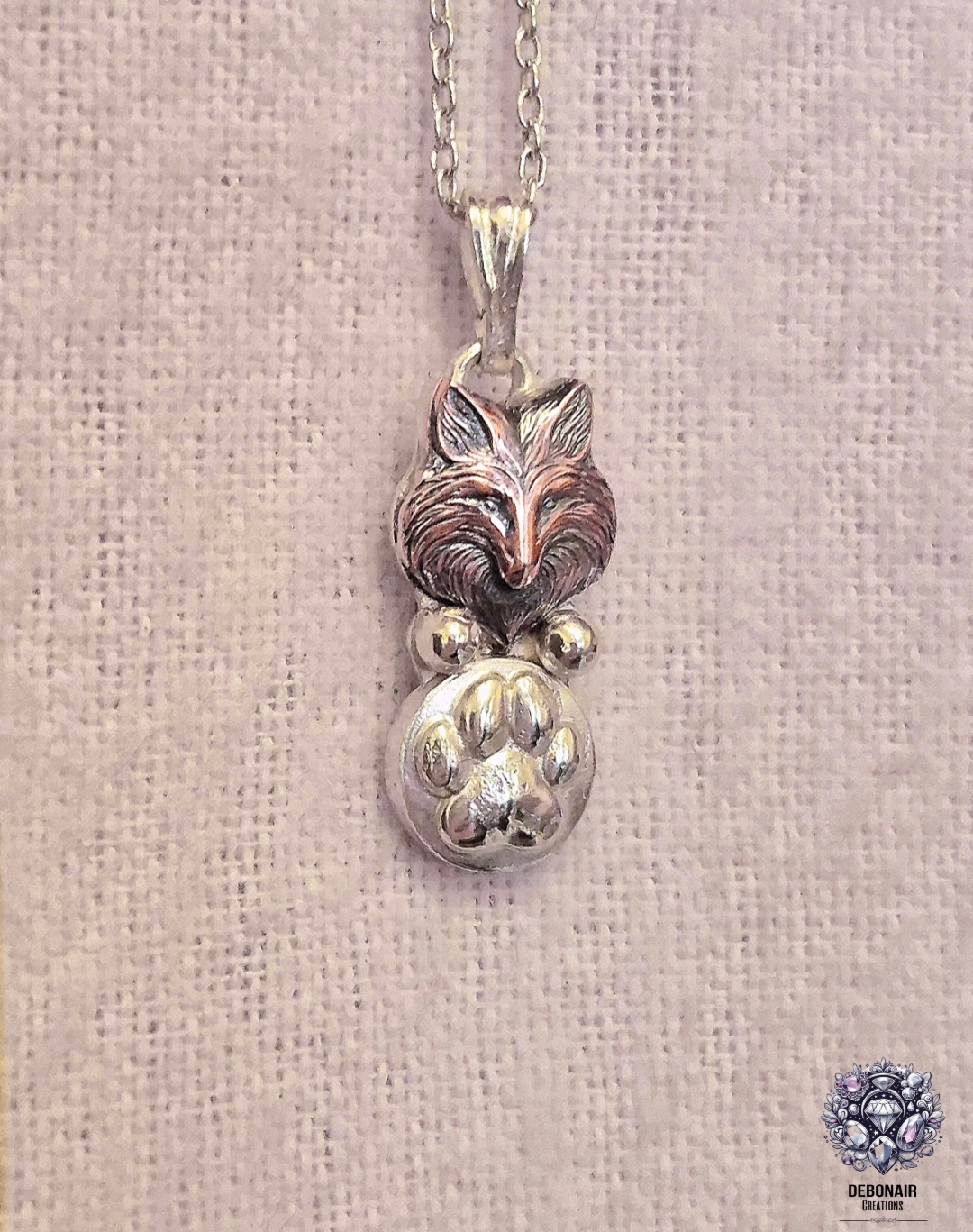 Pendant Only - Fox And Paw Print Copper And Sterling Silver Pendant Pendant Only - Fox And Paw Print Copper And Sterling Silver Pendant