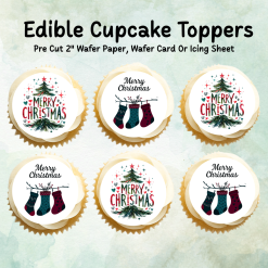 Merry Christmas Edible Cupcake Toppers - Wafer Paper