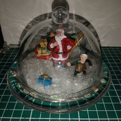 Santa Scene within a glass dome and plate with lights