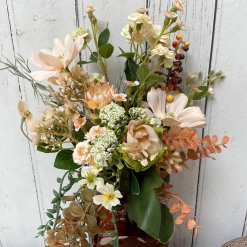 Artificial Flowers in Brown Glass Vase, Faux Floral Display 1
