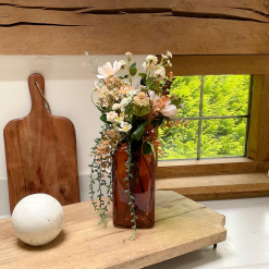 Artificial Flowers in Brown Glass Vase, Faux Floral Display 2