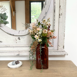 Artificial Flowers in Brown Glass Vase, Faux Floral Display 3