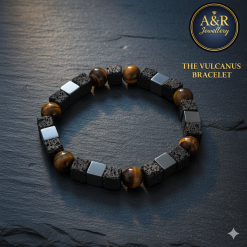 Mens Lava Rock Hematite Tiger Eye Bracelet | Vulcanus | 10mm Beads | 14-20cm