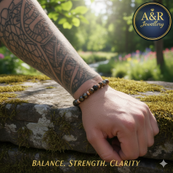 Mens Hematite Tiger Eye Black Obsidian Bracelet | Protection Strength Balance