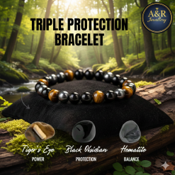 Unisex Triple Protection Bracelet Tiger Eye Black Obsidian Hematite Power Balance