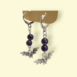Amethyst bat drop earrings