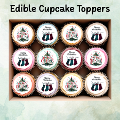 Merry Christmas Edible Cupcake Toppers - Wafer Paper 2 Merry Christmas Edible Cupcake Toppers - Wafer Paper 2