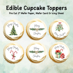 Merry Christmas Edible Cupcake Toppers - Wafer Paper