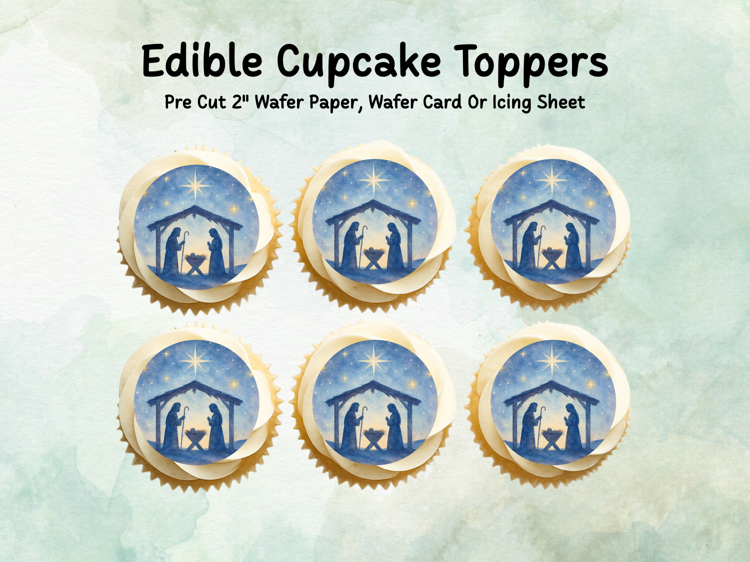 Christmas Nativity Edible Cupcake Toppers - Wafer Paper Christmas Nativity Edible Cupcake Toppers - Wafer Paper