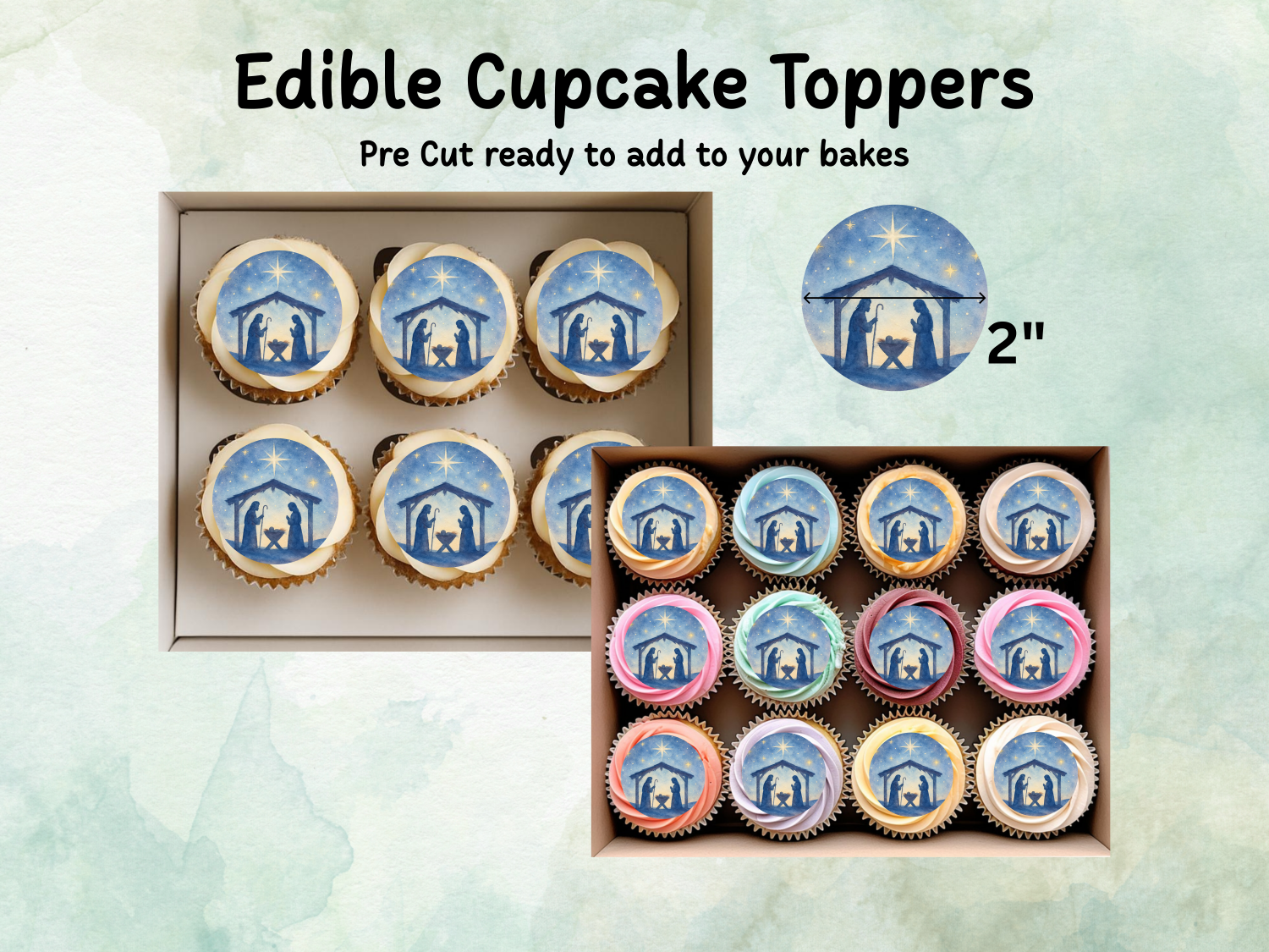 Christmas Nativity Edible Cupcake Toppers - Wafer Paper Christmas Nativity Edible Cupcake Toppers - Wafer Paper