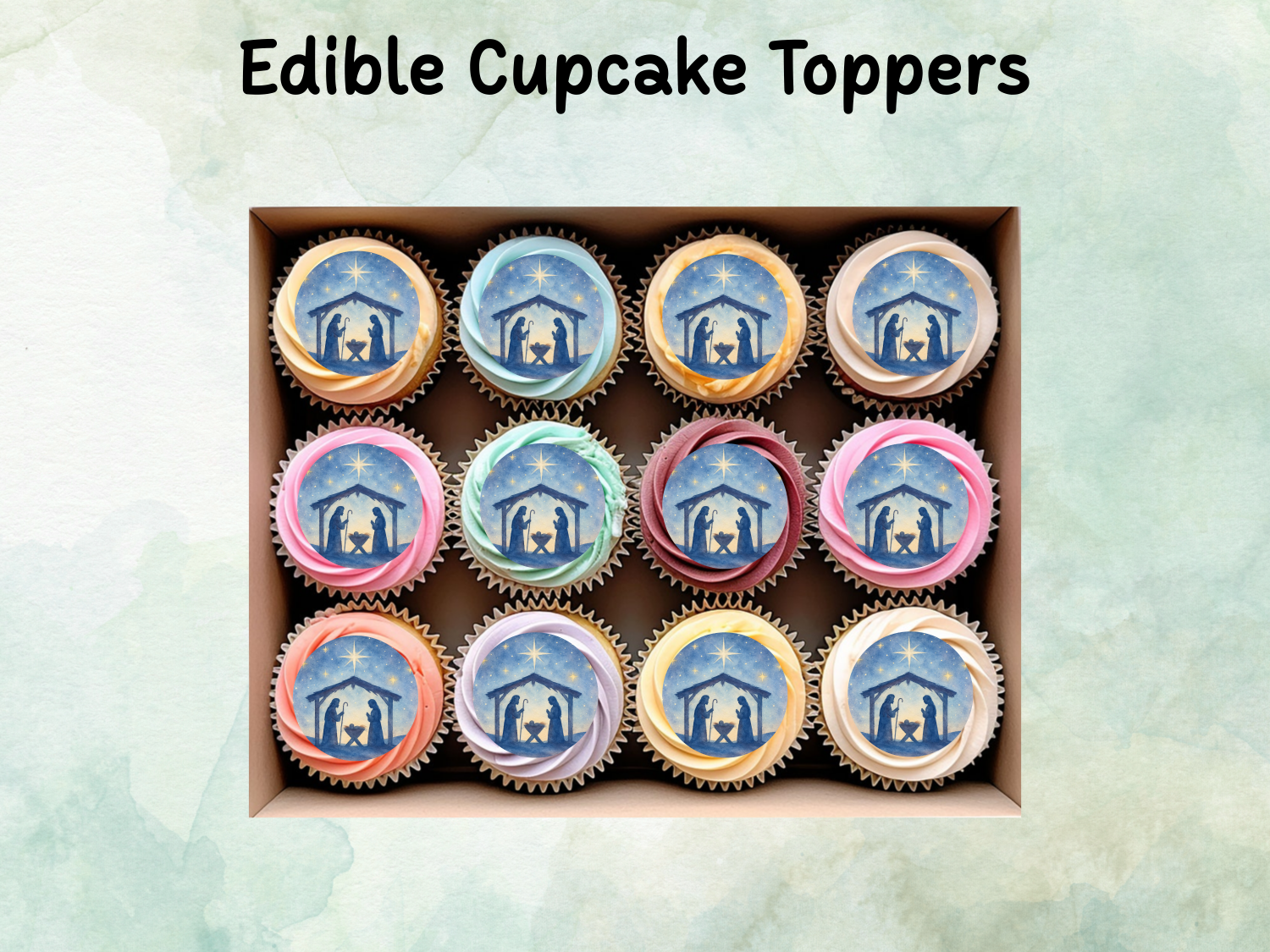 Christmas Nativity Edible Cupcake Toppers - Wafer Paper Christmas Nativity Edible Cupcake Toppers - Wafer Paper
