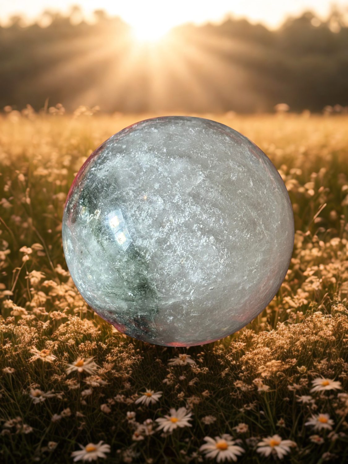 Clear quartz with garden quartz sphere Clear quartz with garden quartz sphere