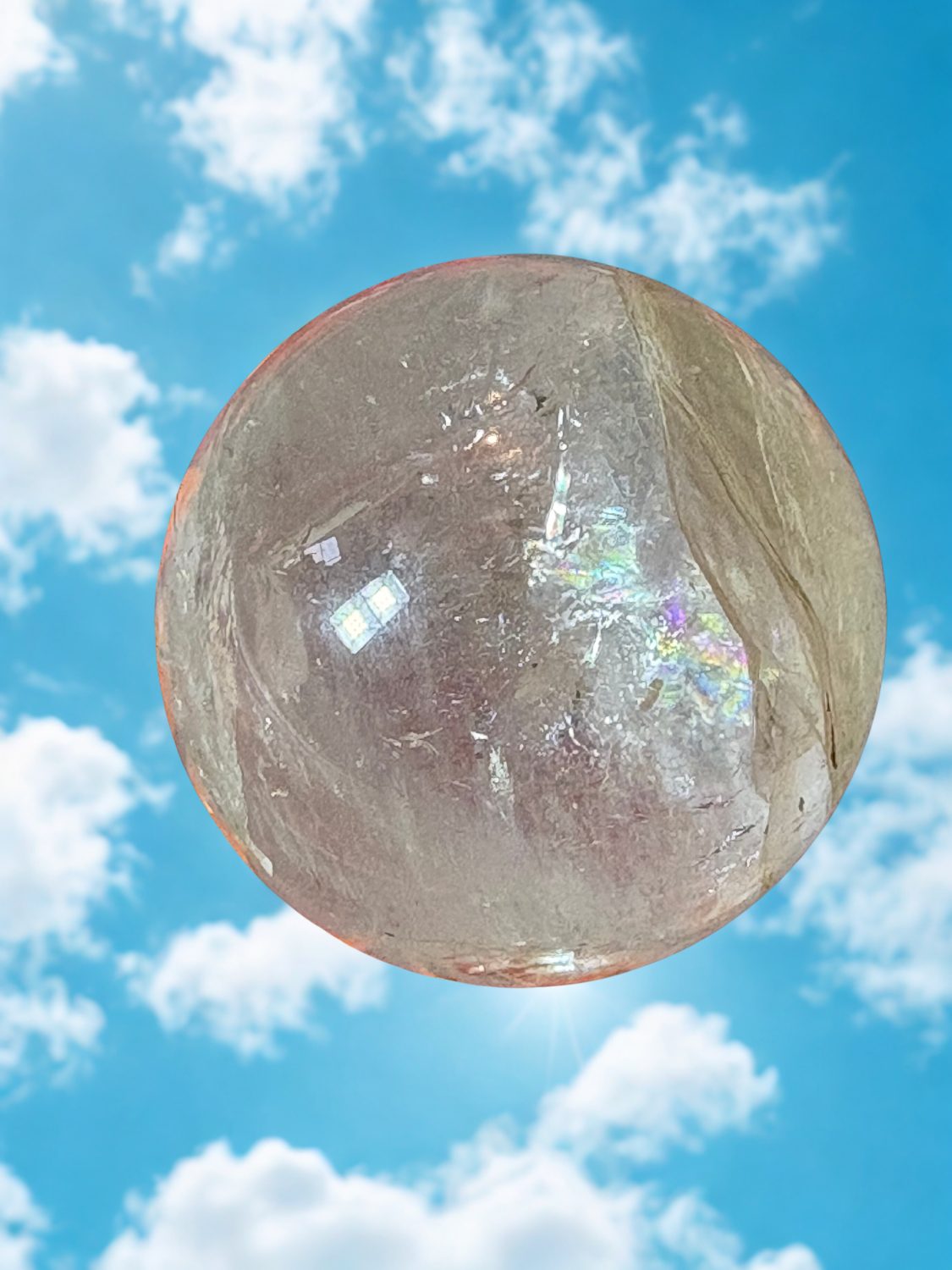 Clear quartz with garden quartz sphere Clear quartz with garden quartz sphere