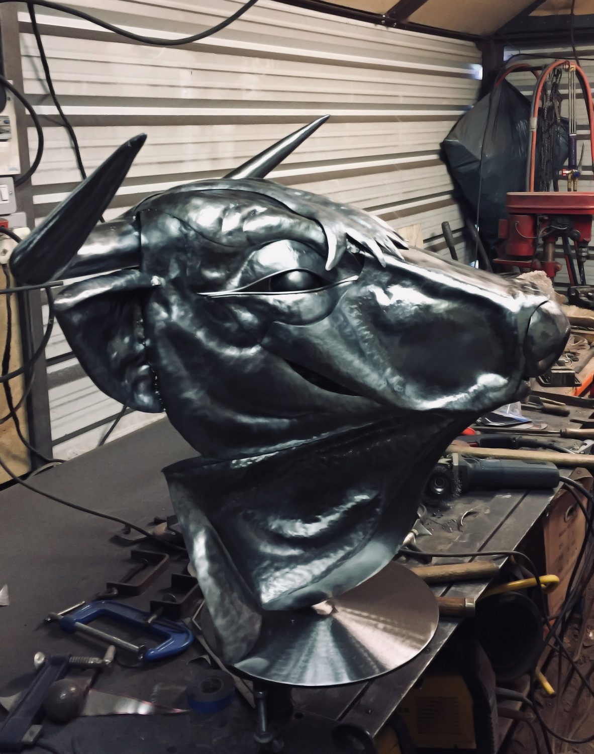 Hand Forged Steel Bull Head Sculpture: Apis Legend, Fine Art Hand Forged Steel Bull Head Sculpture: Apis Legend, Fine Art