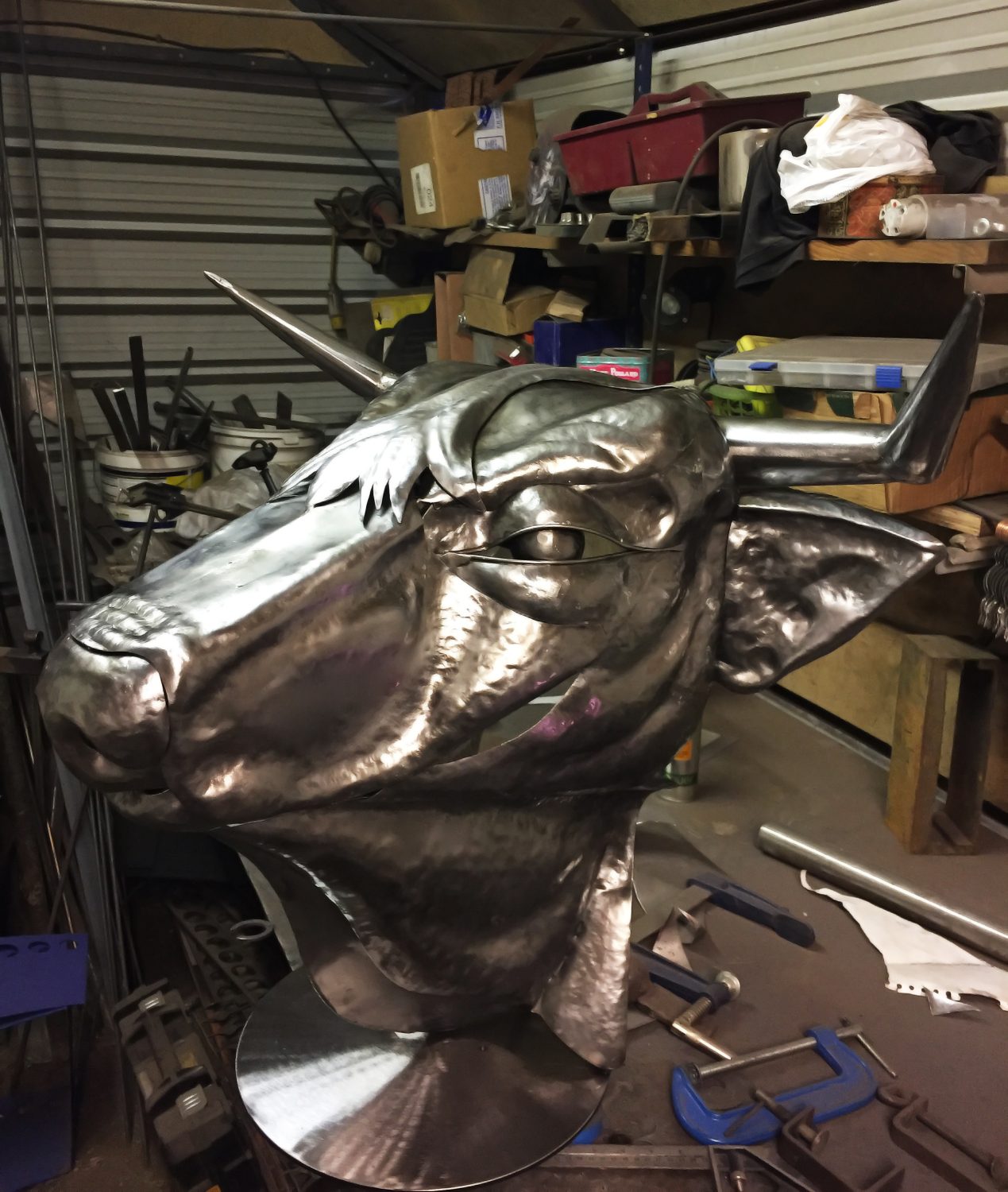 Hand Forged Steel Bull Head Sculpture: Apis Legend, Fine Art Hand Forged Steel Bull Head Sculpture: Apis Legend, Fine Art