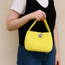 Crochet Handbag - Small - 100% Cotton - Lemon Yellow