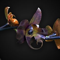 Hand Forged Iron & Copper Orchid Sculpture with Patina Vase, Life Size Flower 14 Hand Forged Iron & Copper Orchid Sculpture with Patina Vase, Life Size Flower 14