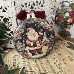 Porcelain Christmas Plaque, Large Tree Santa Decoration