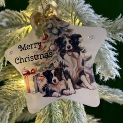 Christmas tree decorations featuring two border collies