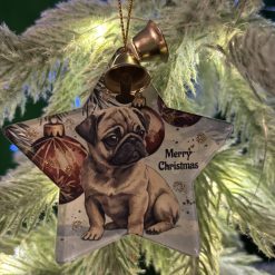 Christmas tree hanging star featuring a pug