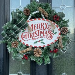 Artificial Christmas Wreath with wooden sign