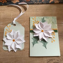 A Handmade Christmas Card and Gift Tag Set – White Poinsettia Design