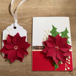 Handmade Christmas Card and Gift Tag Set – Red Poinsettia Design