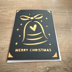 Cricut Christmas Card – Black and Gold Bell Design with “Merry Christmas”