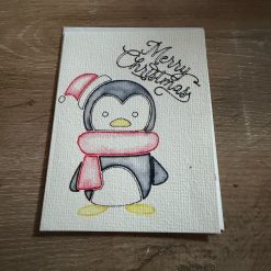 Hand-Painted Penguin Christmas Card – Merry Christmas Design