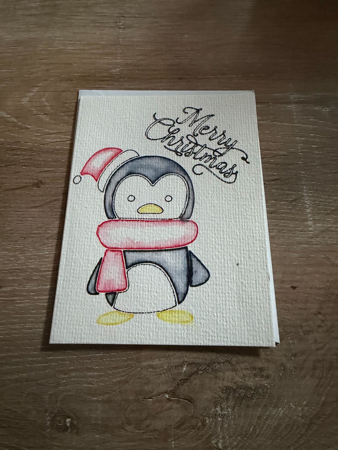 Hand-Painted Penguin Christmas Card – Merry Christmas Design Hand-Painted Penguin Christmas Card – Merry Christmas Design