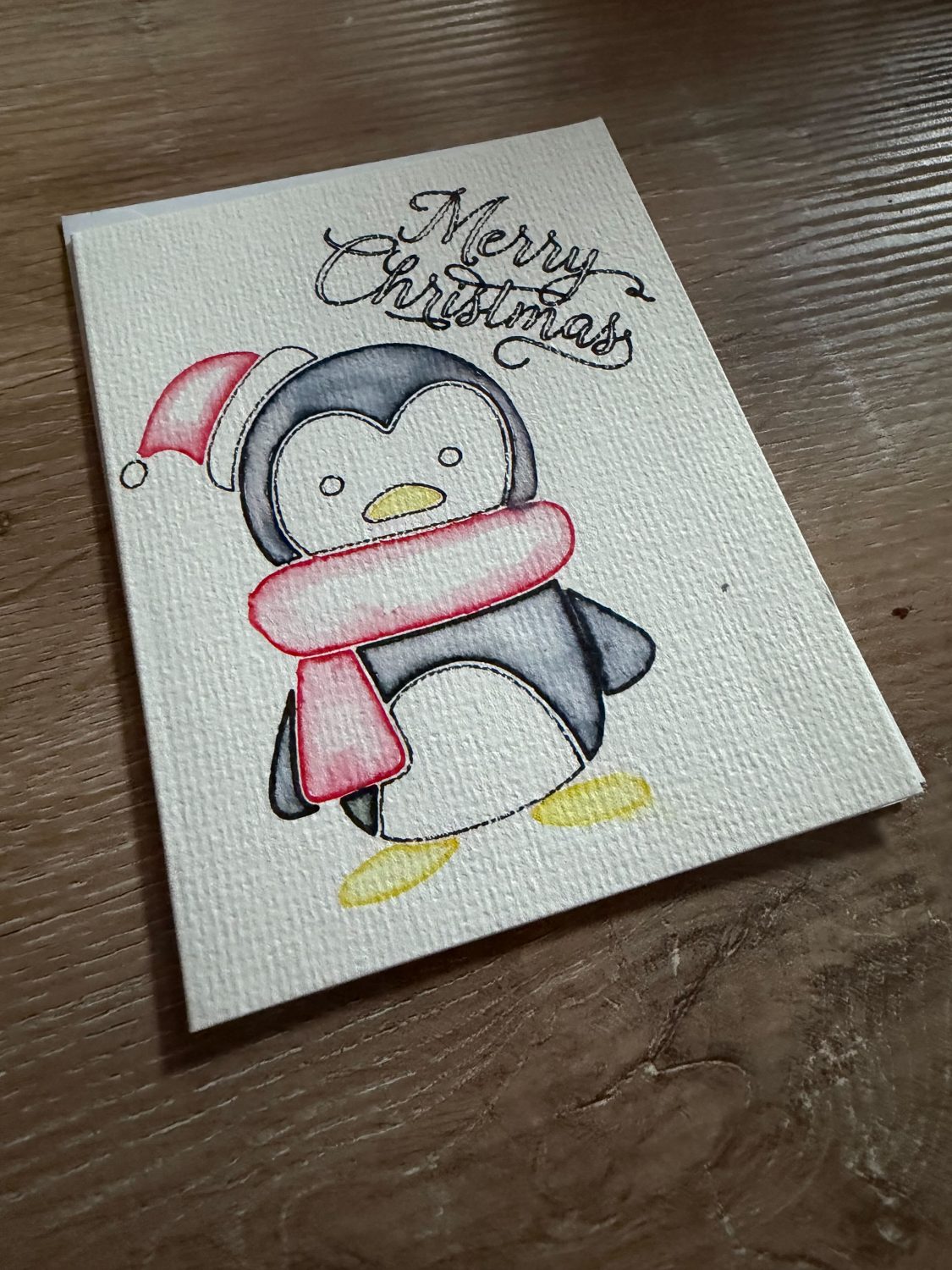 Hand-Painted Penguin Christmas Card – Merry Christmas Design Hand-Painted Penguin Christmas Card – Merry Christmas Design
