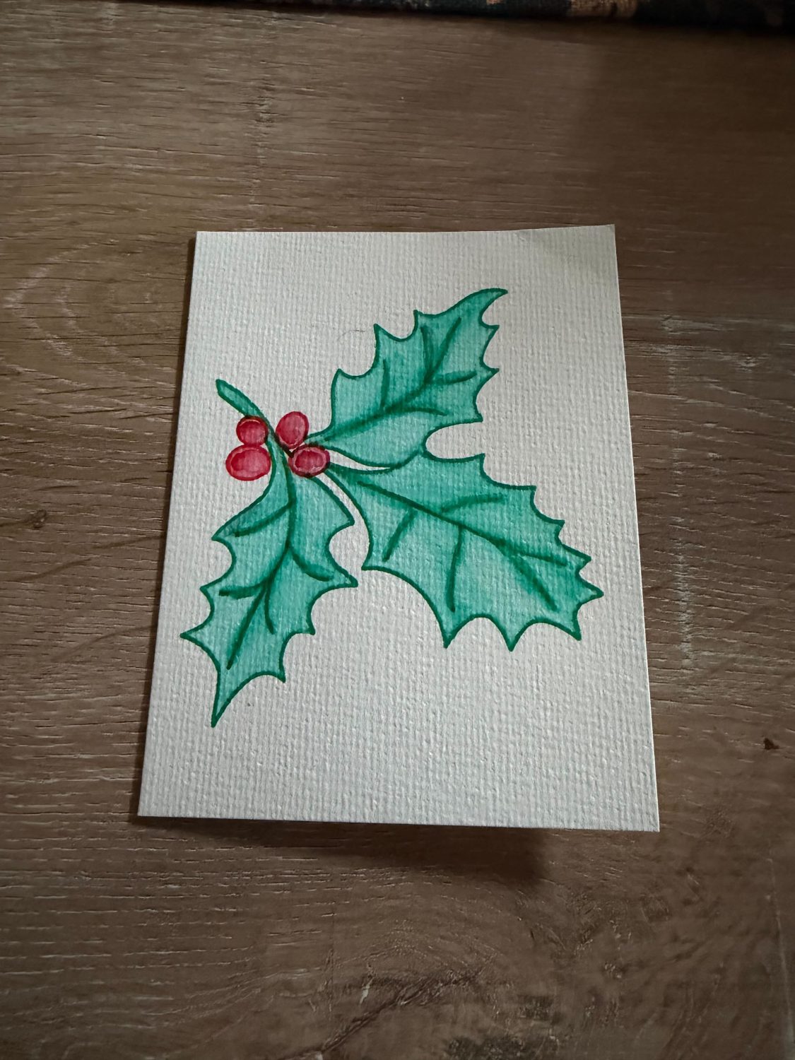 Hand-Painted Holly Christmas Card – Classic Festive Design Hand-Painted Holly Christmas Card – Classic Festive Design