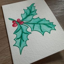 Hand-Painted Holly Christmas Card – Classic Festive Design 1 Hand-Painted Holly Christmas Card – Classic Festive Design 1