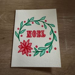 Hand-Painted Noël Christmas Card – Floral Wreath Design