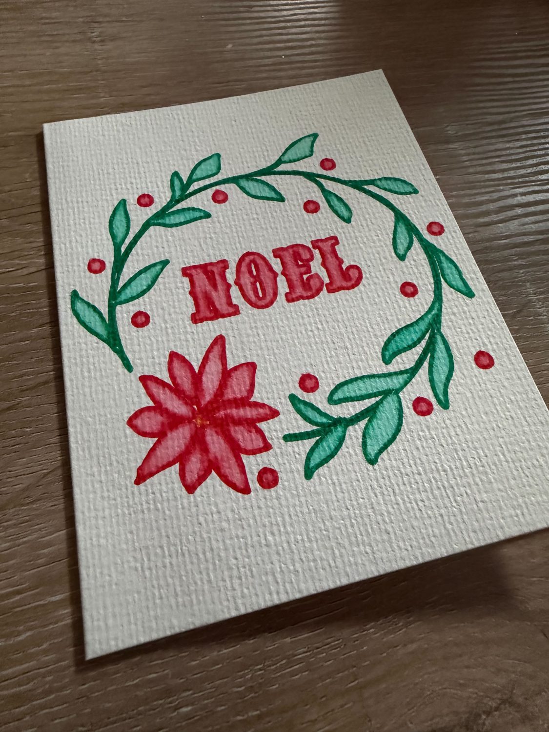 Hand-Painted Noël Christmas Card – Floral Wreath Design Hand-Painted Noël Christmas Card – Floral Wreath Design