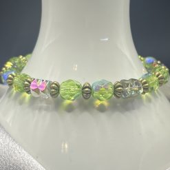 Stacker - AB Faceted Green Glass Stones and Barrels Bracelet
