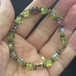Stacker - AB Faceted Green Glass Stones and Barrels Bracelet 1