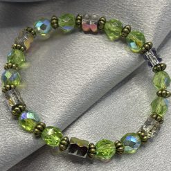 Stacker - AB Faceted Green Glass Stones and Barrels Bracelet 2