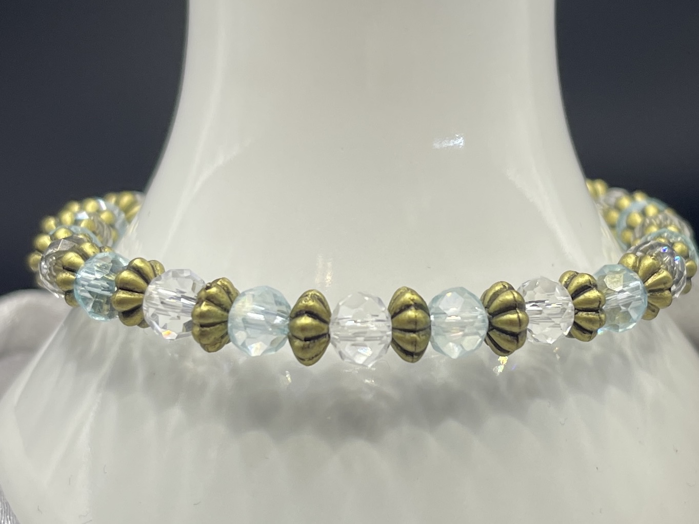 Stacker - AB Faceted Green Glass Stones and Barrels Bracelet Stacker - AB Faceted Green Glass Stones and Barrels Bracelet