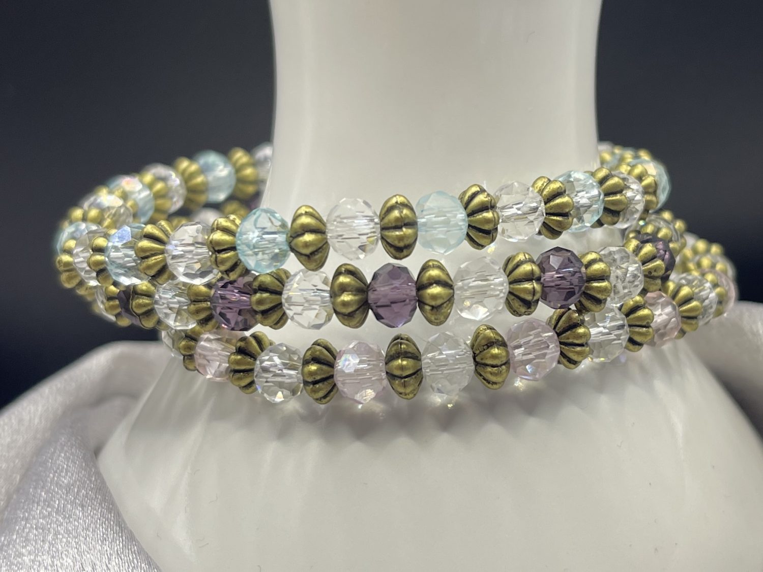 Stacker - AB Faceted Green Glass Stones and Barrels Bracelet Stacker - AB Faceted Green Glass Stones and Barrels Bracelet
