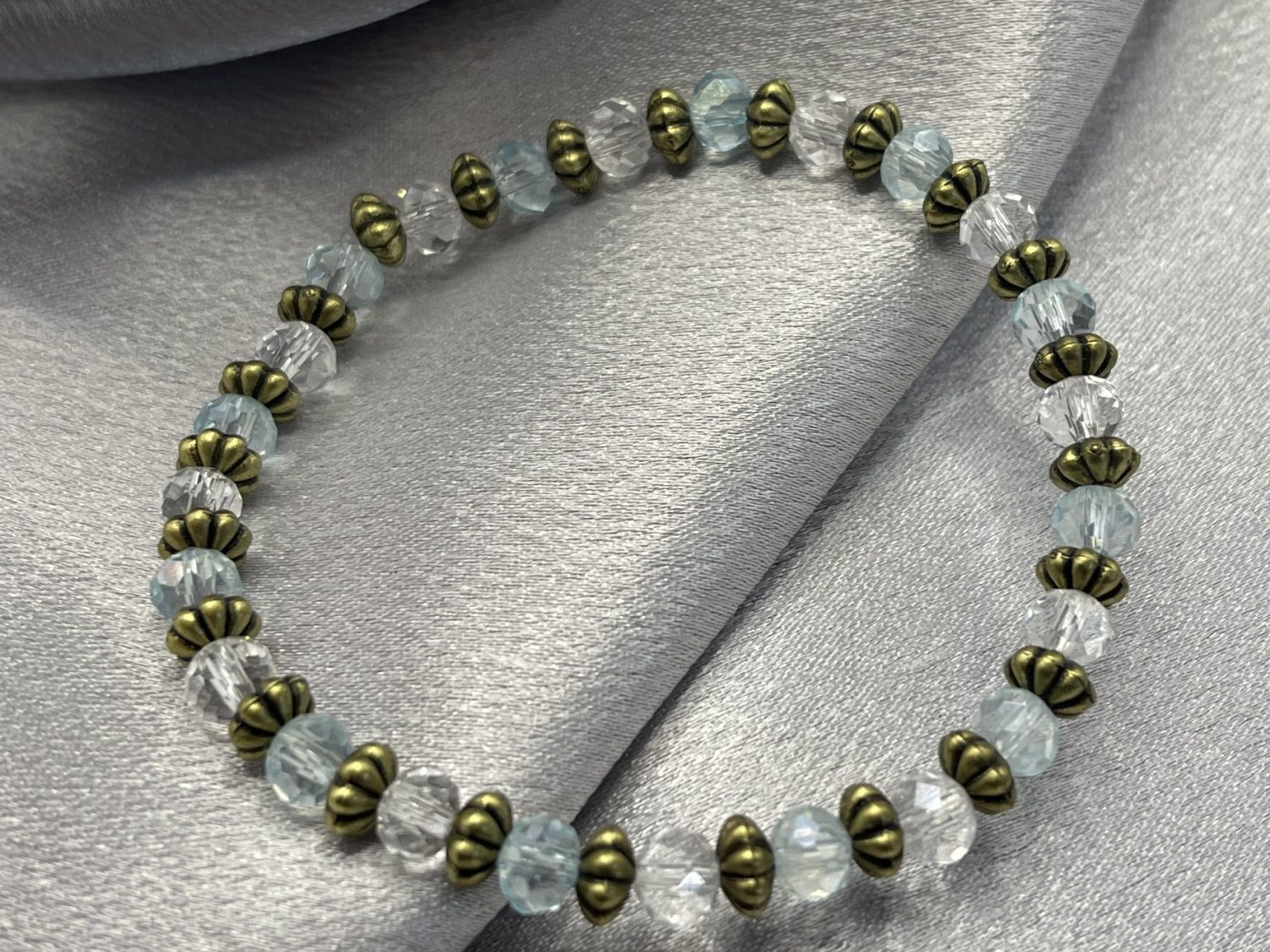 Stacker - AB Faceted Green Glass Stones and Barrels Bracelet Stacker - AB Faceted Green Glass Stones and Barrels Bracelet