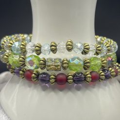 Stacker - AB Faceted Green Glass Stones and Barrels Bracelet 3