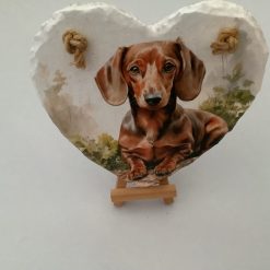 DECOUPAGED SLATE HEART WITH BEAUTIFUL DACHSHUND DESIGN