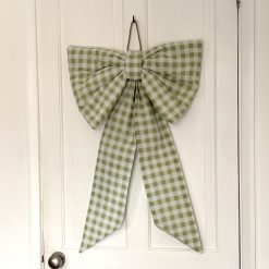 Large Hanging Door Handmade Sage Gingham Bow