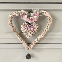 Flower Wreath, Grey Wicker Heart with Flowers