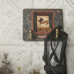 Dog Lead Plaque with Hooks, Small Decoupaged Metal Hanger 1